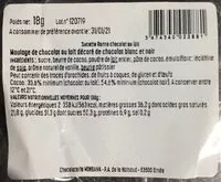 Mängden socker i Moulage chocolat au lait decore chocalat blanc et noir