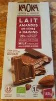 Mängden socker i Chocolat au Lait aux Amandes Entières et Raisins Bio