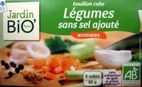 Mängden socker i Bouillon cube Légumes sans sel ajouté aromates Jardin Bio
