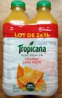 Mängden socker i Tropicana 100% oranges pressées sans pulpe lot de 2 x 1 L
