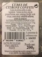 Mängden socker i Citrons confits en cubes maitre prunille