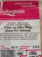 Mängden socker i Tripes au cidre 500 gr