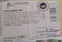 Mängden socker i Cantal jeune AOP