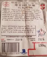 Mängden socker i Diot de Savoie Pur Porc à l'ail des Ours