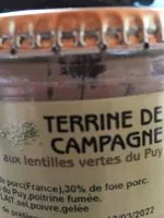 Mängden socker i Terrine de campagne aux lentilles vertes du Puy