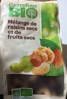 Mängden socker i Mélange de raisins secs et de fruits secs bio