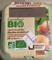 Mängden socker i Oeufs de poules élevées en plein air Bio (x 4) - Carrefour Bio