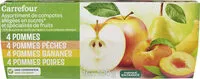 Mängden socker i 4 Pomme 4 Pomme Pêche 4 Pomme Poire 4 Pomme Banane Assortiment de 8 compotes allégées en sucres* et de 8 spécialités de fruits