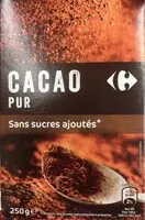 Mängden socker i Cacao en poudre sans sucres ajoutés