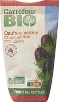 Mängden socker i Oeufs au praliné chocolat noir 72% cacao
