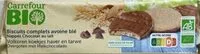 Mängden socker i Biscuits complets avoine blé nappés de chocolat au lait