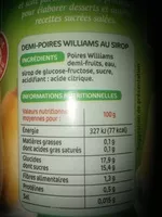 Mängden socker i Poires william 1/2 fruits au sirop