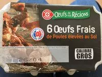 Mängden socker i Oeufs frais de poules élevées au sol calibre gros x 6