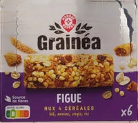 Mängden socker i Grainéa Figue aux 4 céréales blé, avoine, seigle, riz x 6 barres