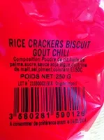 Mängden socker i rice crackers biscuit goût chili