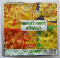 Mängden socker i Snacks'party : rings oignon, boules tomate, boules saveur fromage, snacks cacahuète