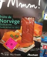 Mängden socker i Truite fumée, élevée en mer en Norvège, salage traditionnel au sel sec, fumée au bois de hêtre