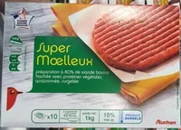 Mängden socker i 10 Super MoelleuxPréparation à 80% de viande bovine hachée avec protéines végétales, assaisonnée, surgelée