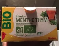 Mängden socker i Infusion Menthe Thym BIO - 30g AUCHAN issu de l'agriculture biologique