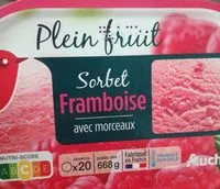 Mängden socker i Plein fruit - sorbet framboise - avec morceaux