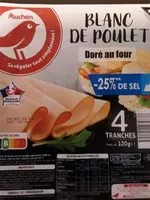 Mängden socker i Blanc de poulet réduit en sel de 25%**** réduit de 25% par rapport à la moyenne des blancs de poulet cuits traités en salaison qualité supérieur du marché