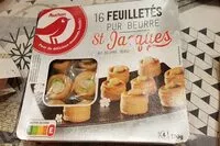 Mängden socker i FEUILLETES ST JACQUES** AU BEURRE PERSILLE **Zygochlamys patagonica, origine Argentine (A) et/ ou Chlamys opercularis origine Royaume-Uni (B) et/ou îles Féroé (C) et ou Argopecten circularis, origine