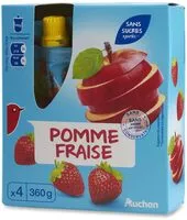 Mängden socker i Pomme Fraise Sans sucres ajoutés**Conformément à la règlementation. Contient des sucres naturellement présents.