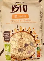 Mängden socker i Muesli Fruits et BaiesRaisins, Baies de Goji, Canneberges, Myrtilles