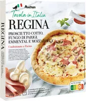 Mängden socker i Pizza RéginaJambon cuit, Champignon de Paris, Emmental et MozzarellaLa tomate et le lait de la mozzarella proviennent d'Italie et le blé ne provient pas d'Italie.