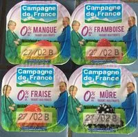 Mängden socker i Yaourts aux fruits 0% (Mangue, Framboise, Mûre, Fraise)