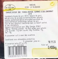 Mängden socker i Saucisse de Toulouse sans colorant