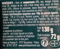 Mängden socker i Filets de maquereaux citron basilic à teneur réduite en sodium