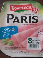 Mängden socker i Jambon de Paris supérieur 25% de sel en moins x 8 tranches