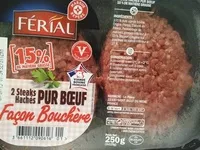 Mängden socker i 2 steaks hachés pur bœuf façon bouchère (15% MG)