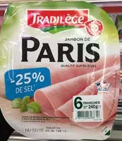 Mängden socker i Jambon de Paris supérieur 25% de sel en moins x 6 tranches