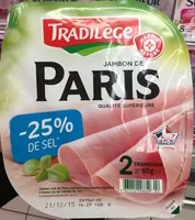 Mängden socker i Jambon de Paris supérieur 25% de sel en moins x 2 tranches