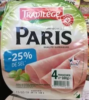 Mängden socker i Jambon de Paris supérieur 25% de sel en moins x 4 tranches