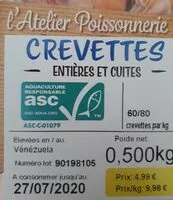 Mängden socker i Crevettes entières et cuites