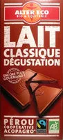 Mängden socker i Chocolat Lait classique dégustation Bio Alter Eco