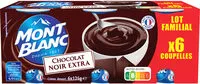 Mängden socker i MONT BLANC Crème dessert Coupelles Chocolat Noir Extra 6x125g Format Familial