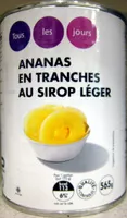 Mängden socker i Ananas en tranches au sirop léger