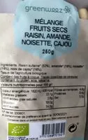 Mängden socker i Mélange fruits secs, raisin, amande, noisettes, cajou