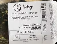 Mängden socker i Rice sandwich - 8 pièces