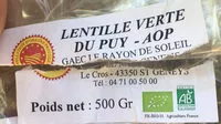 Mängden socker i Lentille verte du Puy - AOP