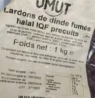 Mängden socker i Lardon de dinde fumés hala IQF précuits