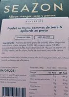 Mängden socker i Poulet au thym, pommes de terre épinards au pesto