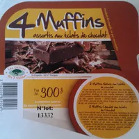 Mängden socker i 4 Muffins - assortis aux éclats de chocolat