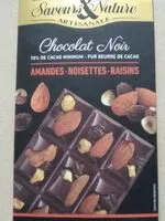 Mängden socker i Chocolat noir amandes noisettes raisins