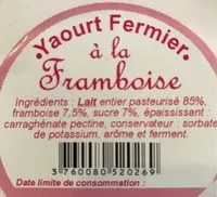 Mängden socker i Yaourt fermier à la framboise