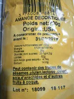 Mängden socker i Amande décortiquée